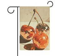 Bandiera da giardino a forma di ciliegia, colore arancione, palla da discoteca, in iuta su entrambi i lati, 30,5 x 45,7 cm