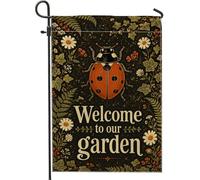 Bandiera da giardino a forma di coccinella, con crisantemo, edera primaverile, nera, double face, decorativa, per esterni, patio, prato, portico anteriore, balcone, 30,5 x 45,7 cm