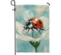 Bandiera da giardino a forma di coccinella, fiore di insetto rosso, decorazione per esterni per primavera estate, striscione per prato in tessuto su entrambi i lati, per la casa e la decorazione per