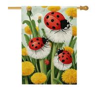Bandiera da giardino a forma di coccinella primaverile ed estate, decorazione per la casa con tarassaco con insetti rossi, decorazione per la casa, in iuta su entrambi i lati, 71 x 101 cm
