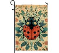 Bandiera da giardino a forma di coccinella primaverile ed estiva, bandiera floreale rossa e nera, bandiera decorativa per la casa, in iuta su entrambi i lati, decorazione per esterni, 30,5 x 45,7 cm