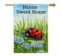 Bandiera da giardino a forma di coccinella primaverile ed estiva, striscione decorativo per la casa con insetti rossi, bandiera da giardino in iuta su entrambi i lati, decorazione per esterni, 71 x