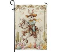 Bandiera da giardino a forma di coniglio a cavallo di Pasqua simpatico bandiera da cowboy per la decorazione della casa all'aperto, prato, vacanza, festival, festa, 30,5 x 45,7 cm