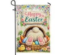 Bandiera da giardino a forma di coniglio, cesto natalizio primaverile con uova di Pasqua pastello su entrambi i lati, piccola bandiera da giardino per esterni, patio, prato, portico anteriore, balcone