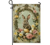 Bandiera da giardino a forma di coniglio pasqua, decorazione floreale vintage per la primavera e l'estate, decorazione per prato da esterno double face, perfetta per la casa e il giardino, 30,5 x 45,7