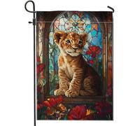 Bandiera da giardino a forma di cucciolo di leone, bandiera decorativa per la casa in vetro colorato con fauna selvatica, bandiera su entrambi i lati in iuta per cortile, decorazione per prato