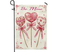 Bandiera da giardino a forma di cuore, con fiocco romantico lecca-lecca di San Valentino, color pesca, su entrambi i lati, per esterni, patio, prato, portico anteriore, balcone, 30,5 x 45,7 cm