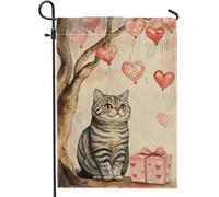 Bandiera da giardino a forma di cuore con gatto, graziosa decorazione per esterni, decorazione per esterni, decorazione per la casa primaverile ed estiva, a tema amore, per prato, cortile, 30,5 x 45,7