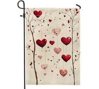 Bandiera da giardino a forma di cuore di San Valentino, bandiera rossa romantica per esterni, decorazione per esterni, in iuta su entrambi i lati, decorazione per prato per la stagione dell'amore