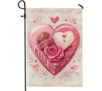 Bandiera da giardino a forma di cuore di San Valentino, con rose color pesca e cioccolato, decorazione per la casa da cortile, in iuta su entrambi i lati, per eventi romantici, 30,5 x 45,7 cm