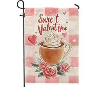 Bandiera da giardino a forma di cuore di San Valentino, decorazione della casa a quadri da pesca, bandiere da giardino, tela di iuta double face, decorazione per prato esterno, 12 x 18 pollici