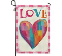 Bandiera da giardino a forma di cuore, fantasioso amore giocoso a scacchi San Valentino pesca juta doppia faccia bandiere decorative esterne per esterni patio prato anteriore portico balcone 30,5 x