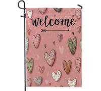 Bandiera da giardino a forma di cuore, motivo romantico con punte di freccia e pesca primaverile, doppia faccia, piccola bandiera da giardino per esterni, portico, prato, patio, terrazza, 30,5 x 45,7