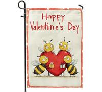 Bandiera da giardino a forma di cuore, regalo di San Valentino con api giocose per San Valentino, in iuta rossa su entrambi i lati, piccola bandiera da giardino per esterni, portico, prato, patio