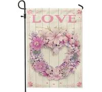Bandiera da giardino a forma di cuore, romantica bandiera rustica con fiori e foglie primaverili di pesca, in iuta su entrambi i lati, per esterni, patio, prato, portico anteriore, balcone, 30,5 x