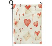 Bandiera da giardino a forma di cuore, romantica busta fantasiosa con chiave di San Valentino in iuta rossa su entrambi i lati, bandiere decorative per esterni, patio, prato, portico, ingresso