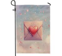 Bandiera da giardino a forma di cuore, romantica busta fantasiosa, petali, San Valentino, pesca, double face, in iuta, bandiere decorative per esterni, patio, prato, portico anteriore, balcone, 30,5 x