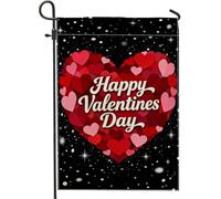 Bandiera da giardino a forma di cuore, romantica, festiva, con testo a stelle, per San Valentino, in iuta rossa, su entrambi i lati, per esterni, patio, prato, portico, ingresso, campeggio, 30,5 x
