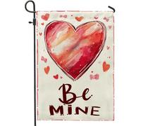 Bandiera da giardino a forma di cuore, romantici fiocchi giocosi con cuori più piccoli, per San Valentino, in iuta su entrambi i lati, piccola bandiera da giardino per esterni, portico, prato, patio