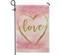 Bandiera da giardino a forma di cuore, romantico sfondo d'amore fantasioso, San Valentino, pesca, doppia faccia, piccola bandiera da giardino per esterni, portico, prato, patio, terrazza, 30,5 x 45,7