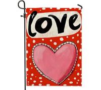 Bandiera da giardino a forma di cuore, San Valentino giocoso a pois d'amore rosso su entrambi i lati, bandiere decorative per esterni, patio, prato, portico anteriore, balcone, 30,5 x 45,7 cm