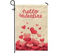 Bandiera da giardino a forma di cuore, sfondo romantico con testo di San Valentino in iuta rossa su entrambi i lati, bandiere decorative per esterni, portico, prato, patio, terrazza, 30,5 x 45,7 cm