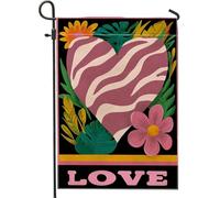 Bandiera da giardino a forma di cuore, tropicale moderno fiore foglia estate pesca doppia faccia decorativo esterno bandiere per esterni patio prato anteriore portico balcone 30,5 x 45,7 cm