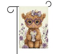 Bandiera da giardino a forma di cuore viola con mucca delle Highland, in iuta su entrambi i lati, 30,5 x 45,7 cm
