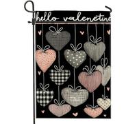 Bandiera da giardino a forma di cuori, con fiocchi giocosi a pois neri su entrambi i lati, per esterni, portico, prato, patio, terrazza, 30,5 x 45,7 cm