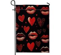 Bandiera da giardino a forma di cuori, romantica, moderna, con labbra e baci di San Valentino, in iuta, su entrambi i lati, decorativa, per esterni, patio, prato, portico, ingresso, campeggio, 30,5 x
