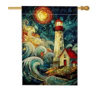 Bandiera da giardino a forma di faro vibrante, striscione decorativo per la casa con onde colorate a mosaico, in iuta su entrambi i lati, decorazione per esterni per tutte le stagioni, 71 x 101 cm