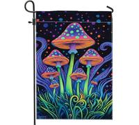 Bandiera da giardino a forma di fungo dai colori vivaci, striscione da giardino con funghi psichedelici al neon, bandiera decorativa su entrambi i lati, per esterni, decorazione per prato, festival