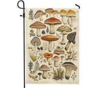 Bandiera da giardino a forma di fungo, decorazione botanica per esterni con toni terrosi, decorazione per esterni, in iuta su entrambi i lati, 30,5 x 45,7 cm