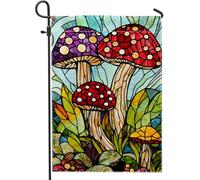 Bandiera da giardino a forma di fungo, decorazione per esterni con funghi colorati, striscione autunnale stagionale per prato, arte della natura ispirata al vetro colorato, bandiera da cortile su