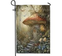 Bandiera da giardino a forma di fungo magico, striscione decorativo colorato con fatina incantata, bandiera su entrambi i lati, per decorazione stagionale all'aperto del prato, 30,5 x 45,7 cm