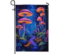 Bandiera da giardino a forma di fungo magico, vivace e colorato, decorazione per la casa e il giardino, bandiera da giardino in poliestere su entrambi i lati, decorazione per esterni, 30,5 x 45,7 cm