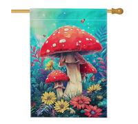 Bandiera da giardino a forma di fungo rosso vivace, striscione decorativo floreale colorato per la casa, bandiera da giardino in iuta su entrambi i lati, per primavera, decorazione per prato