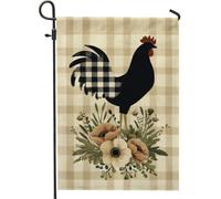 Bandiera da giardino a forma di gallo, bandiera floreale per la casa con pollo nero, decorazione per esterni in stile country su entrambi i lati, bandiera rustica stagionale 30,5 x 45,7 cm