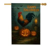 Bandiera da giardino a forma di gallo di Halloween, lanterna di zucca nera, decorazione per esterni, striscione in iuta su entrambi i lati per la decorazione autunnale del prato delle vacanze 71 x 101