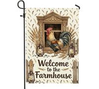 Bandiera da giardino a forma di gallo, lanterna rustica per finestre autunnali in iuta marrone su entrambi i lati, bandiere decorative per esterni, patio, prato, portico, ingresso, campeggio, 30,5 x