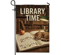Bandiera da giardino a forma di gatto, accogliente lampada per libri letterari, nessuna marrone, doppia faccia, piccola bandiera da giardino per esterni, portico, prato, patio, terrazza, 30,5 x 45,7