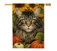 Bandiera da giardino a forma di gatto autunnale, striscione di decorazione floreale multicolore double face in tela di iuta per la decorazione del prato all'aperto per la festa del raccolto autunnale