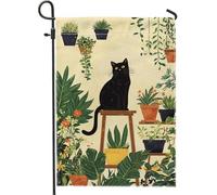 Bandiera da giardino a forma di gatto, bandiera decorativa per piante in stile vintage per primavera estate, bandiera da cortile in iuta su entrambi i lati, decorazione per prato all'aperto per gli