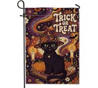 Bandiera da giardino a forma di gatto, cappello da strega fantasioso di Halloween, zucche, in iuta viola, double face, decorativa, per esterni, prato, portico, patio, ingresso, 30,5 x 45,7 cm