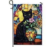 Bandiera da giardino a forma di gatto, colorata farfalla floreale per la casa, bandiere da giardino, in vetro colorato su entrambi i lati, decorazione per prato, bandiera stagionale per esterni, 30,5