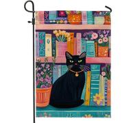 Bandiera da giardino a forma di gatto, colorata libreria floreale per la casa e il giardino, bandiera su entrambi i lati in iuta, decorazione stagionale per esterni, 30,5 x 45,7 cm