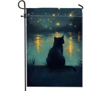 Bandiera da giardino a forma di gatto con cielo notturno, bandiera da giardino con animali blu, bandiera da giardino in tessuto su entrambi i lati, per la decorazione esterna del prato, decorazione