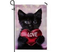 Bandiera da giardino a forma di gatto con cuore, adorabile gattino, decorazione per la casa e per feste ed eventi, bandiera da cortile in iuta su entrambi i lati, per decorazione esterna del prato