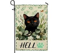 Bandiera da giardino a forma di gatto, con farfalla di eucalipto e farfalla di Halloween, in iuta nera, su entrambi i lati, piccola bandiera da giardino per esterni, prato, portico, patio, ingresso