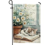 Bandiera da giardino a forma di gatto con grazioso gatto, decorazione per la casa, decorazione per la casa su entrambi i lati, in iuta, decorazione per esterni, per amanti degli animali, 30,5 x 45,7